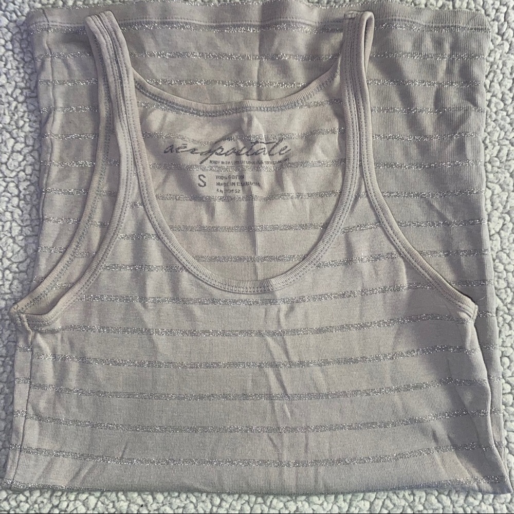 AEROPOSTALE STRIPED GLITTER TANK TOP SMALL SILVER